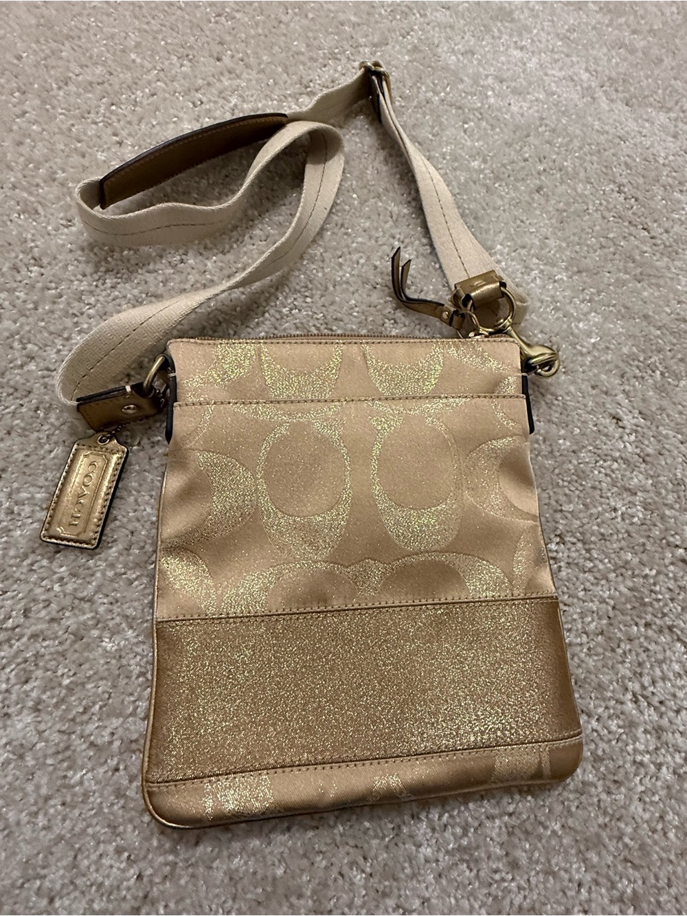 Coach Metallic Signature Stripe Gold Lurex Crossbody Bag NWOT * See notes